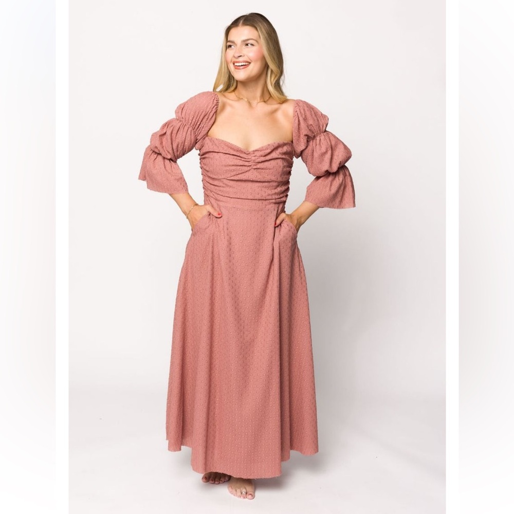 Corrine Tiered Sleeve Maxi Dress with Pockets in Dusty Mauve - Bump Friendly